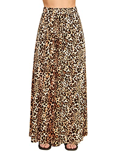 Lock and Love Damen Stilvoller Druck/Solid High Waist Flare Langer Maxirock, Wb1434_Leopard, XX-Large von Lock and Love