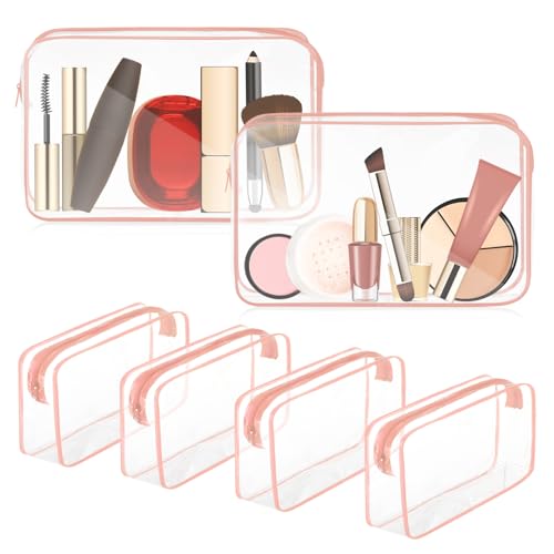 Locmeo 6 Stück transparente Make-up-Tasche klare Kulturbeutel PVC wasserdicht tragbare Make-up Reisetasche transparente Kosmetiktasche mit Reißverschluss für Frauen Männer Flughafen Reisen Urlaub von Locmeo