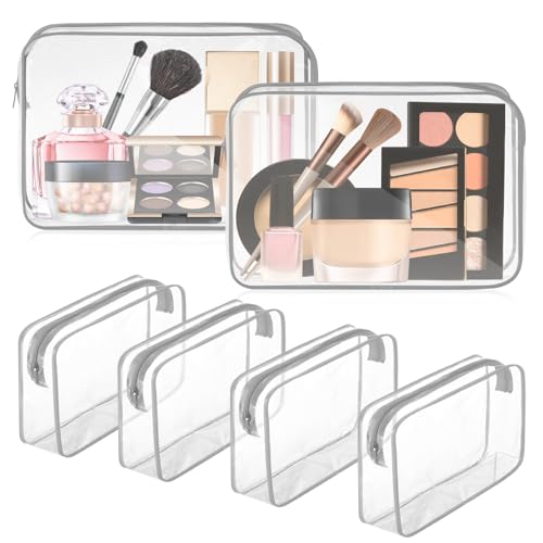 Locmeo 6 Stück transparente Make-up-Tasche klare Kulturbeutel PVC wasserdicht tragbare Make-up Reisetasche transparente Kosmetiktasche mit Reißverschluss für Frauen Männer Flughafen Reisen Urlaub von Locmeo