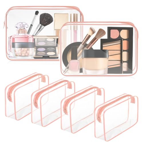 Locmeo 6 Stück transparente Make-up-Tasche klare Kulturbeutel PVC wasserdicht tragbare Make-up Reisetasche transparente Kosmetiktasche mit Reißverschluss für Frauen Männer Flughafen Reisen Urlaub von Locmeo