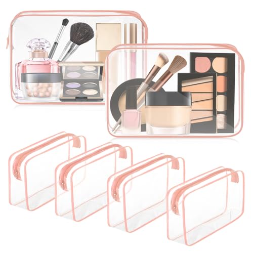 Locmeo 6 Stück transparente Make-up-Tasche klare Kulturbeutel PVC wasserdicht tragbare Make-up Reisetasche transparente Kosmetiktasche mit Reißverschluss für Frauen Männer Flughafen Reisen Urlaub von Locmeo