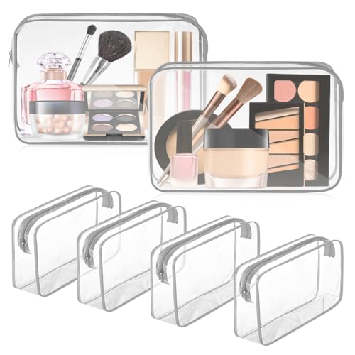 Locmeo 6 Stück transparente Make-up-Tasche klare Kulturbeutel PVC wasserdicht tragbare Make-up Reisetasche transparente Kosmetiktasche mit Reißverschluss für Frauen Männer Flughafen Reisen Urlaub von Locmeo