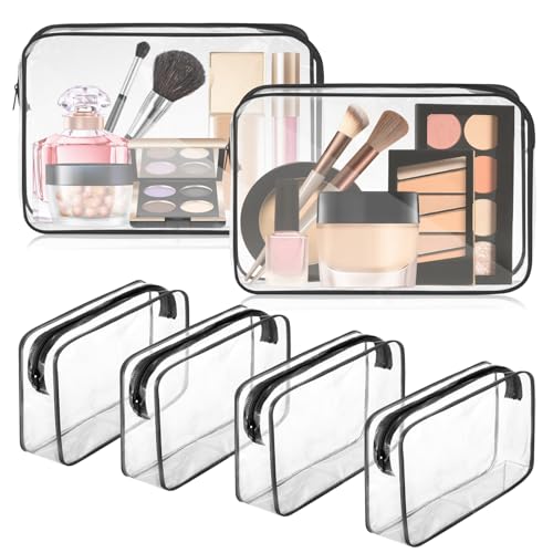 Locmeo 6 Stück transparente Make-up-Tasche klare Kulturbeutel PVC wasserdicht tragbare Make-up Reisetasche transparente Kosmetiktasche mit Reißverschluss für Frauen Männer Flughafen Reisen Urlaub von Locmeo