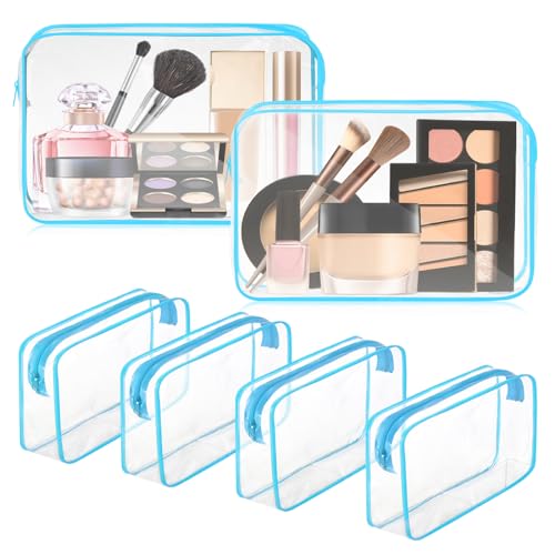 Locmeo 6 Stück transparente Make-up-Tasche klare Kulturbeutel PVC wasserdicht tragbare Make-up Reisetasche transparente Kosmetiktasche mit Reißverschluss für Frauen Männer Flughafen Reisen Urlaub von Locmeo