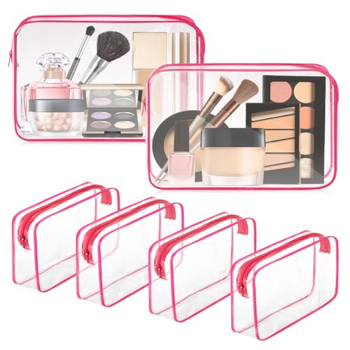 Locmeo 6 Stück transparente Make-up-Tasche klare Kulturbeutel PVC wasserdicht tragbare Make-up Reisetasche transparente Kosmetiktasche mit Reißverschluss für Frauen Männer Flughafen Reisen Urlaub von Locmeo