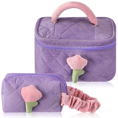 Locmeo Kosmetiktasche mit Griff, niedliche Make-up-Tasche, ästhetische Make-up-Tasche, Reise-Kulturbeutel für Damen, Mädchen, Damen, Kosmetik, Make-up-Pinsel, Kulturbeutel, Schmuckzubehör, 2 Stück, von Locmeo