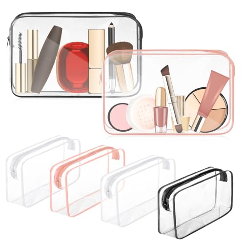 Locmeo Transparente Make-up-Tasche, PVC, wasserdicht, tragbar, Make-up, Reisetasche, transparente Kosmetiktasche mit Reißverschluss, für Damen, Herren, Flughafen, Reisen, Urlaub, Zubehör, 6 Stück, von Locmeo