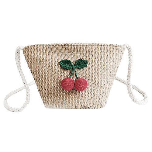 Lodokdre Tasche Frauen Stroh mit Kirsche Schultertasche Maedchen Strand Kleine Messenger Rattan Schulter Wicker Beige von Lodokdre