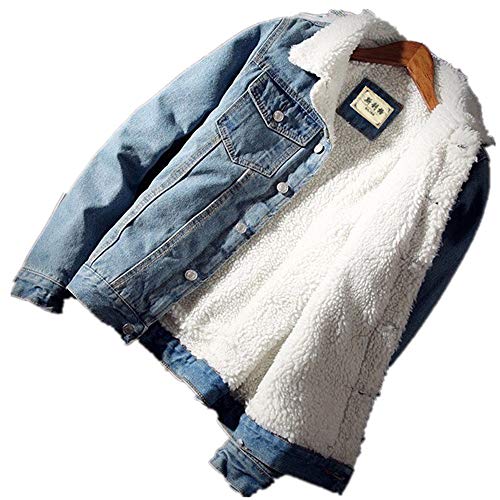 Loeay Herren Jacke Und Trendy Warme Dicke Jeansjacke 2019 Wintermode Herren Jean Jacke Outwear Männlicher Cowboy Plus Größe 6xl Hellblau XL von Loeay