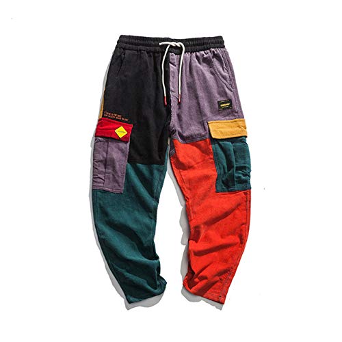 Loeay Hip Hop Streetwear Color Block Jogginghose aus Velours Coste Bund Elastische Patchwork Hose Harem, Tapered XXL von Loeay