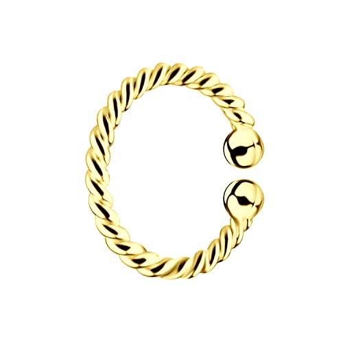 LÖB Damen Fake Piercing Ring 925 Silber Vergoldet Einfach gedreht geflochtet Dünn Gold - Ear Cuff Ohr Ohrklemme Ohrring Ohrmanschette Ohrclip von Löb