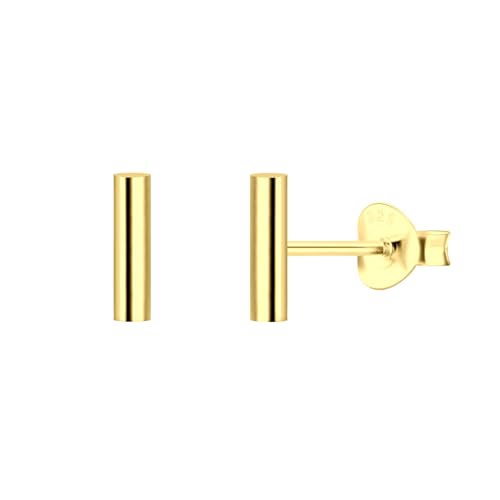 LÖB Damen Ohrringe 925 Silber Gold Vergoldet Stab Linie Ohrstecker 8mm Stecker Modern Minimalistisch Geometrisch Klein Kurz | Geschenke für Frauen Sie Ehefrau Freundin Mama Mutter von Löb