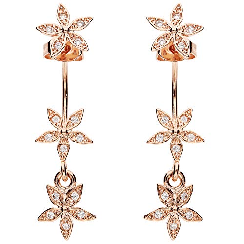 LÖB Damen Ohrstecker 925 Silber Roségold Vergoldet mit Zirkonia Glitzer Steinen Doppel Ohrringe Hängend Blume Anhänger Rosé Gold Modern von Löb