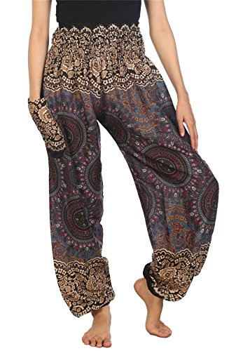 Lofbaz Haremshose Damen Boho Yogahose Pumphose Hippie Hose Kleidung Festival Outfit Sommerhose Leicht Sommer Hosen - Rose 2 Grau 4XL Große Größen von Lofbaz