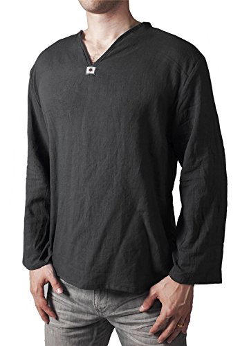 Lofbaz Herren Thai V-Neck T-Shirt Long Sleeve Schwarz 5XL von Lofbaz