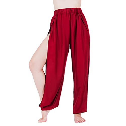 Lofbaz High Slit Harem Yogahose für Frauen Sexy Lounge Pyjamas Jogginghose Damen Workout Strandkleidung Mutterschaft Feste Rot M von Lofbaz