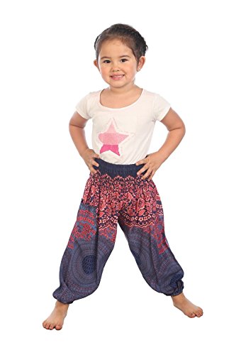 Lofbaz Kinder Boho Hose Hippie Rose Flower Aladdin Boho Dunkelblau Größe 5/6 Years von Lofbaz