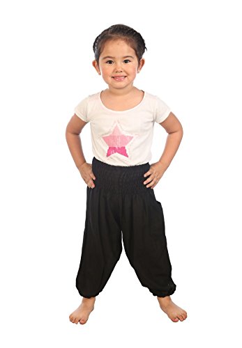 Lofbaz Kinder Solide Hippie Zigeuner Kinder Piraten Hosen Thai Bohemian Schwarz Größe 11/12Y von Lofbaz