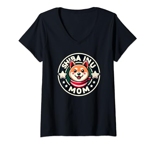 Damen Shiba Inu Mama, Mama liebt Shiba Inu Hunde T-Shirt mit V-Ausschnitt von Logiamerch For Moms