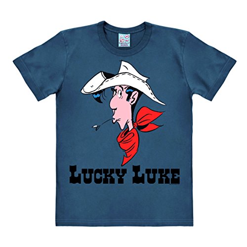 Logoshirt® Lucky Luke I Portrait I T-Shirt Print I Damen & Herren I kurzärmlig I blau I Lizenziertes Originaldesign I Größe L von Logoshirt