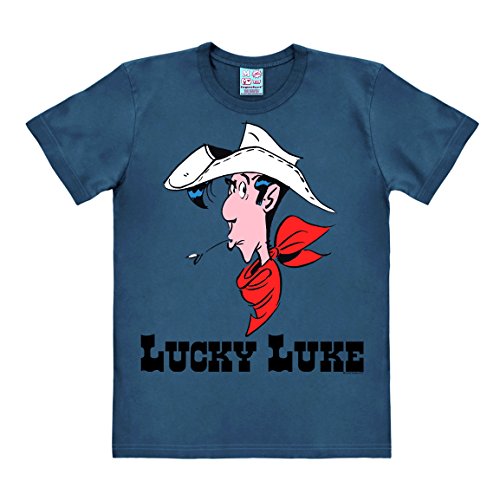 Logoshirt® Lucky Luke I Portrait I T-Shirt Print I Damen & Herren I kurzärmlig I blau I Lizenziertes Originaldesign I Größe M von Logoshirt