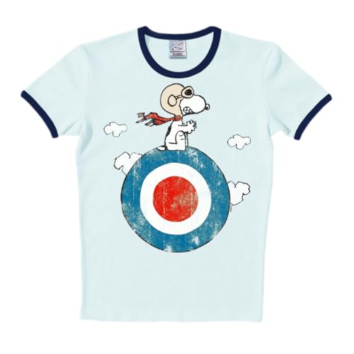 Logoshirt® Peanuts I Snoopy I Pilot I Target I T-Shirt Print I Damen & Herren I kurzärmlig I hellblau I Lizenziertes Originaldesign I Größe L von Logoshirt