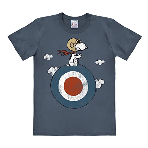 Logoshirt® Peanuts I Snoopy I Pilot I Target I T-Shirt Print I Damen & Herren I kurzärmlig I blau-grau I Lizenziertes Originaldesign I Größe 4XL von Logoshirt