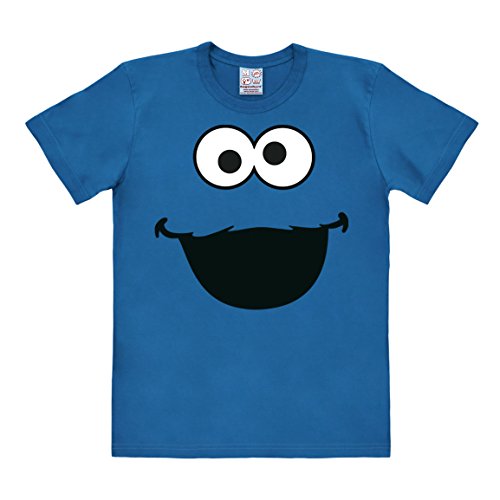 Logoshirt® Sesamstrasse I Krümelmonster Gesicht l T-Shirt Print I Damen & Herren I kurzärmlig I blau I Lizenziertes Originaldesign I Größe S von Logoshirt