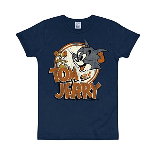 Logoshirt® Tom und Jerry I Logo I T-Shirt Print I Damen & Herren I kurzärmlig I dunkelblau I Lizenziertes Originaldesign I Größe M von Logoshirt