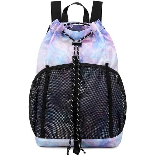 Lohol Rucksack mit Kordelzug und Netztaschen für Damen und Herren, Schnurtasche für Sport, Strand, Schwimmen, Camping, Reisen, Galaxy Purple, Rucksack Rucksäcke von Lohol