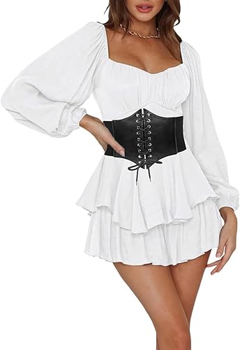 Lomelomme Piratenkleid Damen Kawaii Kurz Dresses Weißes Elbise Party Feenkleid Cute Piratenkostüm Tunika Coquette Curvy Elegant Off Shoulder Dress Kostüme Costume von Lomelomme