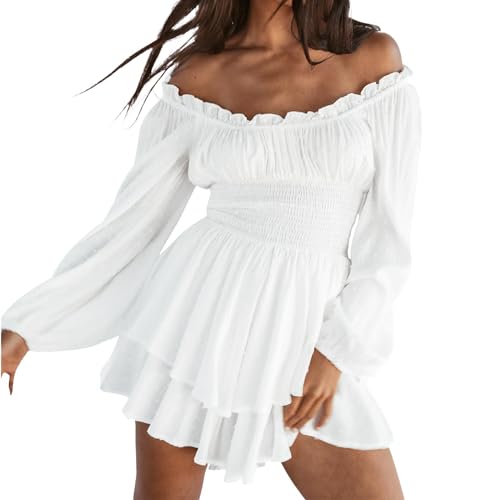 Lomelomme Piratenkostüm Damen Curvy Aesthetic Rüschenkleid Teenager Piratenkleid Weißes Kleider Party Dresses Elbise Cute Off Shoulder Outfit Dress von Lomelomme