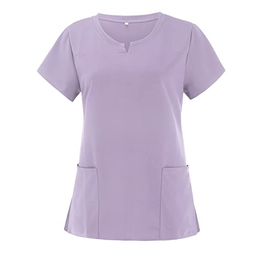 Mit Taschen Damen Tshirt V Ausschnitt Kasack V-Ausschnitt Katze Uniform Druck Motiv Arbeitsuniform T-Shirt Unregelmäßiger Rot Bluse Set Schlupfkasack von Lomelomme