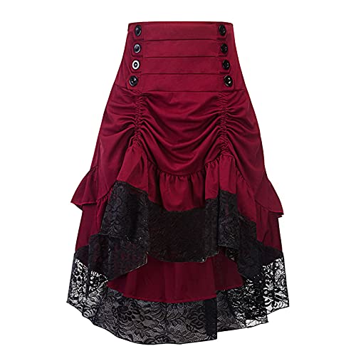 Rock Damen Steampunk Übergrößen Spitze Asymmetrische Rock Schwarz Victorian Gothic Skirt Vintage Spitze Cosplay Kostüm Party Kleid Lang Renaissance Röcke Punkrock Irregulär Kleid Rock von Lomelomme