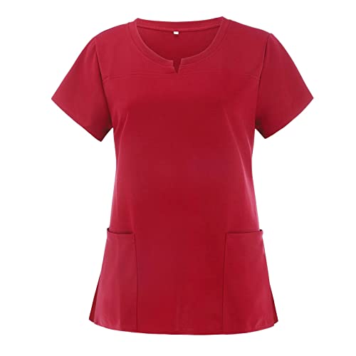 T Shirt Damen V Ausschnitt - Berufsbekleidung Pflege Damen Mit Taschen Druck Pflege Katze T-Shirts Tshirt Schlupfhemd Rot Drucken Krankenpflegeuniform T Shirt Katzen Weiss Uniform Pullover Dress von Lomelomme