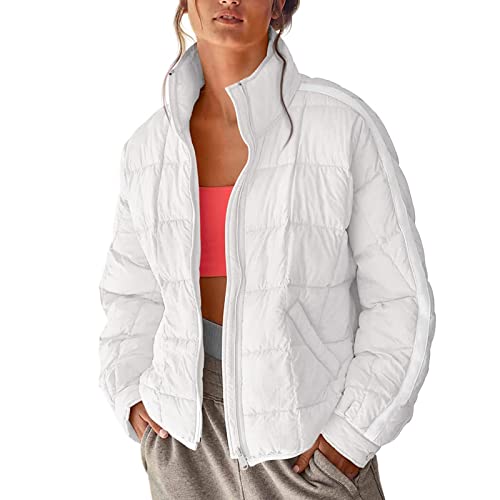 Leichte Steppjacke Damen 46 Leichte, übergroße, wasserverpackbare Jacke mit langen Ärmeln und Reißverschluss, warmer kurzer Wintermantel (White, XL) von Lomhmn