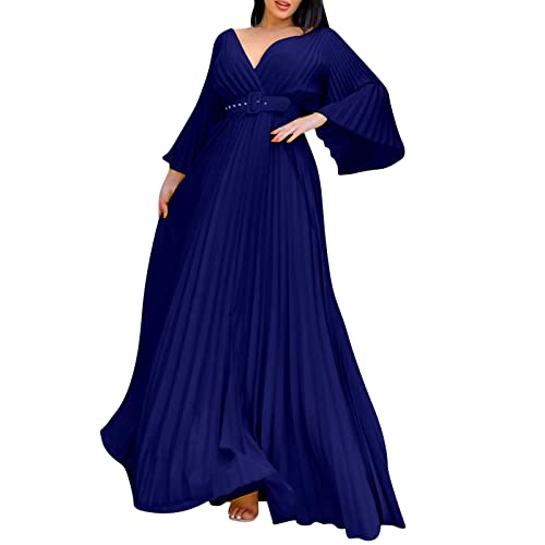 Lomhmn Damen Figurbetontes Kleid Elegant Damen Abendkleid mit tiefem V-Ausschnitt und Langen Ärmeln in Übergröße mit Gürtel Umstandsmode Kleid Festlich von Lomhmn