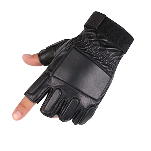 Long Keeper Fingerlose Lederhandschuhe Herren - Outdoor Autofahrer Handschuhe Fingerlos mit Echtleder, Halbfinger Handschuhe Winter Leder Schwarz für Herren von Long Keeper