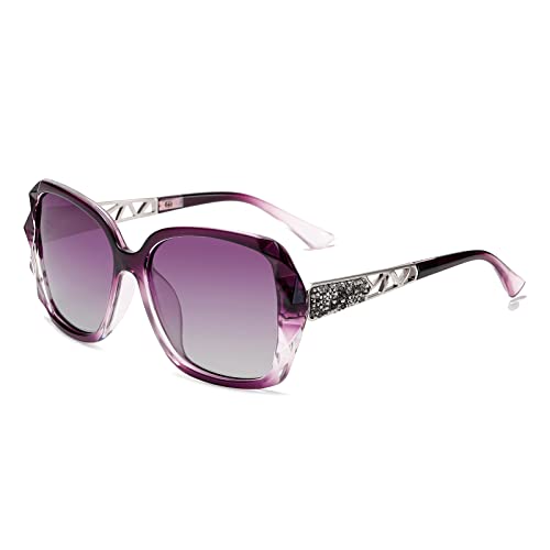 Long Keeper Sonnenbrille Damen Polarisiert - Sonnenbrillen Klassisch Vintage Groß mit Strass Rahmen UV400 Schutz Mode Brille für Frauen von Long Keeper