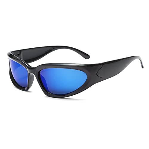 Long Keeper Sonnenbrille für Kinder - Sport Kinder Sonnenbrillen Y2K Wrap Around Futuristisch Ovale Brille UV400 für Mädchen Jungen, One Size mit Brillenetui von Long Keeper