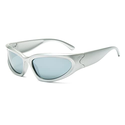 Long Keeper Sonnenbrille für Kinder - Sport Kinder Sonnenbrillen Y2K Wrap Around Futuristisch Ovale Brille UV400 für Mädchen Jungen, One Size mit Brillenetui von Long Keeper