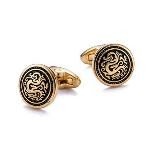 Longcreek - Herren Manschettenknöpfe, Drachen-Manschettenknöpfe, Gold, Emaille, Smoking, Punk, Wikinger, Keltischer Drache, Totem, Braut, Best Man, Geschenk, Erwachsener, Unisex, Rund Longcreek - Herren Manschettenknöpfe, Drachen-Manschettenknöpfe, Gold, Emaille, Smoking, Punk, Wikinger, Keltischer Drache, Totem, Braut, Best Man, Geschenk, Erwachsener, Unisex, Rund von Longcreek