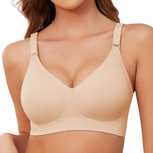 Lonya BH Damen ohne Bügel Seamless Bequemer Minimizer BHS Soft Schlaf T Shirt BH Push Up Bügellos Nahtloser Bralette Comfy Bra, Beige, M von Lonya