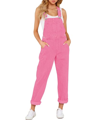 LookbookStore Lässige Stretch-Denim-Latzhose für Damen, Hose, Jeans, Jumpsuits, Rosa (Candy Pink), Large von Lookbook Store