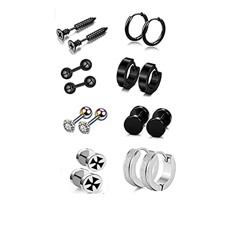 Herren-Ohrringe, Creolen für Herren, Mädchen, Ohrringe aus Edelstahl für Herren, Piercing für Ohrringe，Helix Tragus Stecker Ohrschmuck (8 Paar) von Loopunk