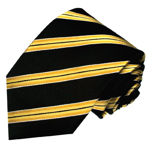 Lorenzo Cana - Handgefertigte Krawatte aus 100% Seide - schwarz gold gelb weiss gestreift - 84507 von Lorenzo Cana