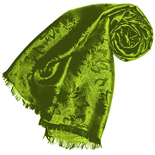 Lorenzo Cana Luxus Herren Schal Luxustuch elegant gewebt in Damast Webung florales Paisley Muster aus Viskose mit Seide modischer grüner Männerschal 55 cm x 190 cm 891001177 von Lorenzo Cana