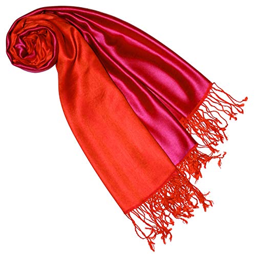 Lorenzo Cana Luxus Pashmina Damenschal Wendeschal 70% Seide 30% Viskose Schaltuch 70 x 190 cm zweifarbig Schal Stola Umschlagtuch wendbar Double Face, Pink-orange, 70 x 190 cm von Lorenzo Cana