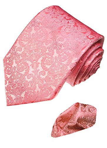 Lorenzo Cana - Marken 2 er Set aus 100% Seide - Hochzeitskrawatte mit Einstecktuch, Rosa Barockmuster - 2502501 von Lorenzo Cana