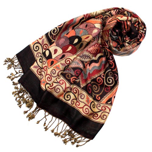 Lorenzo Cana Marken Pashmina Damenschal Schaltuch Stola Umschlagtuch Naturfaser opulentes Muster in braun Farben mit Fransen 70 cm x 200 cm - 78112 von Lorenzo Cana